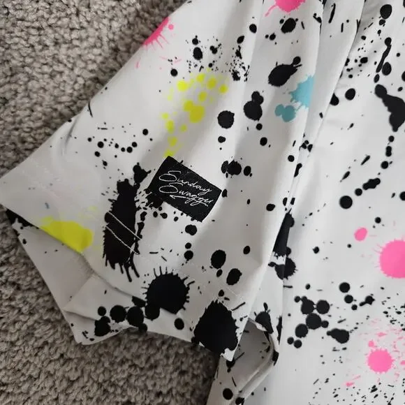 Sunday Swagger Shirt Men's Large White Golf Polo Paint Splatter AOP Performance - Picture 4 of 7